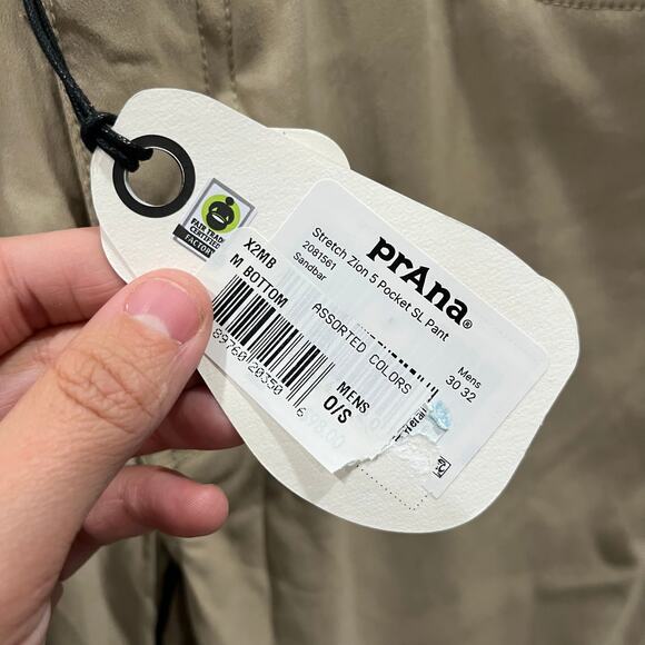 New Prana Stretch Zion Slim Tapered 5 Pocket Sandbar Tan Pants Mens Size 30X32 - Picture 2 of 6